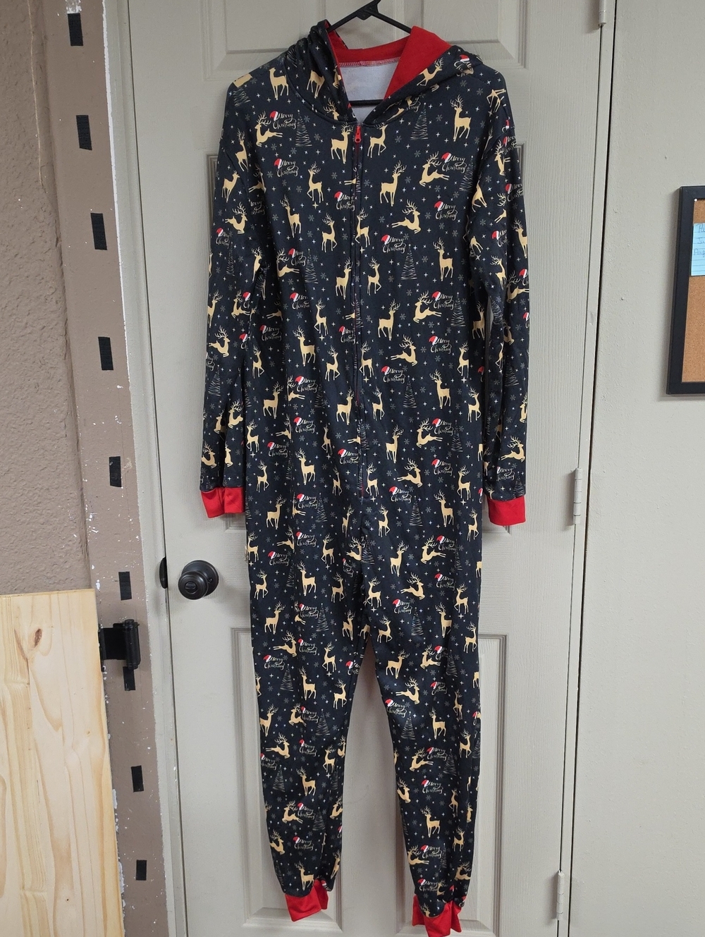 Christmas Reindeer Onesie with Red Trim